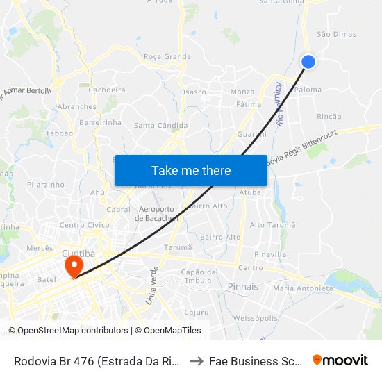 Rodovia Br 476 (Estrada Da Ribeira) to Fae Business School map