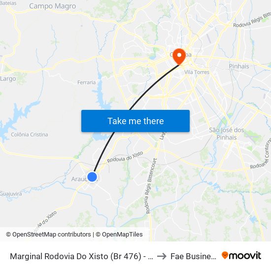 Marginal Rodovia Do Xisto (Br 476) - Max Atacadista Araucária to Fae Business School map