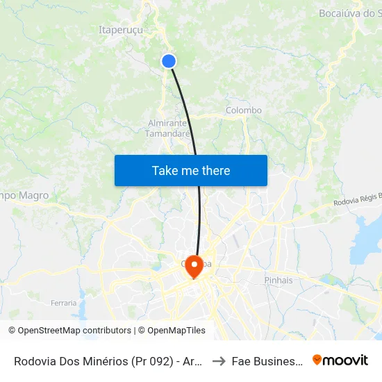 Rodovia Dos Minérios (Pr 092) - Areias (Igreja Matriz) to Fae Business School map
