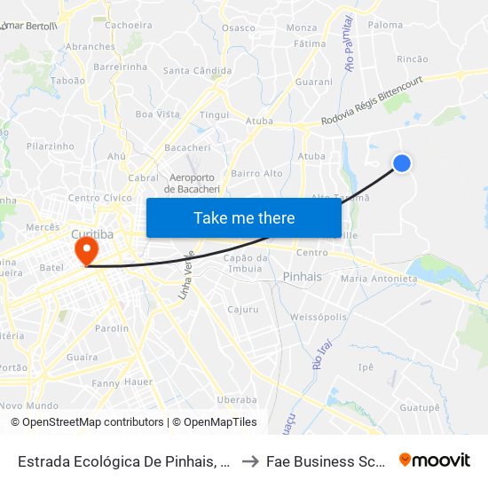Estrada Ecológica De Pinhais, 5668 to Fae Business School map