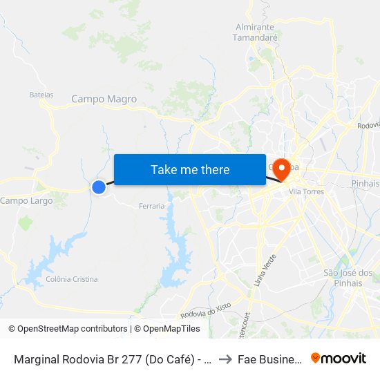 Marginal Rodovia Br 277 (Do Café) - Passarela Vila Ponmpéia to Fae Business School map