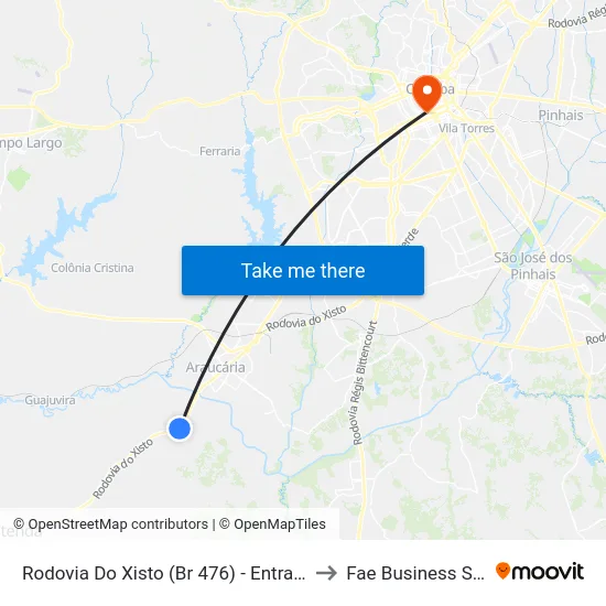 Rodovia Do Xisto (Br 476) - Entrada Onças to Fae Business School map