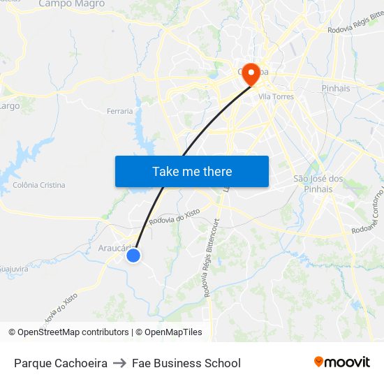 Parque Cachoeira to Fae Business School map