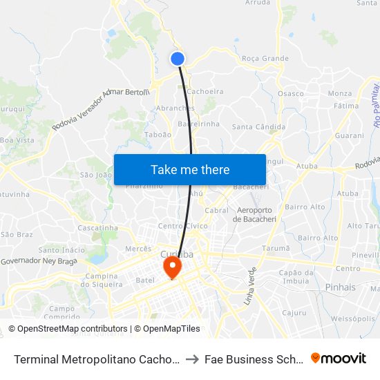 Terminal Metropolitano Cachoeira to Fae Business School map