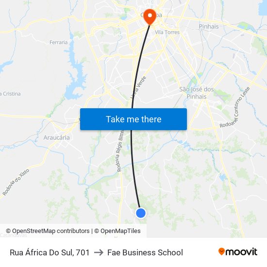 Rua África Do Sul, 701 to Fae Business School map