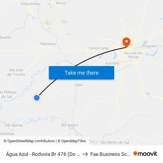 Água Azul - Rodovia Br 476 (Do Xisto) to Fae Business School map