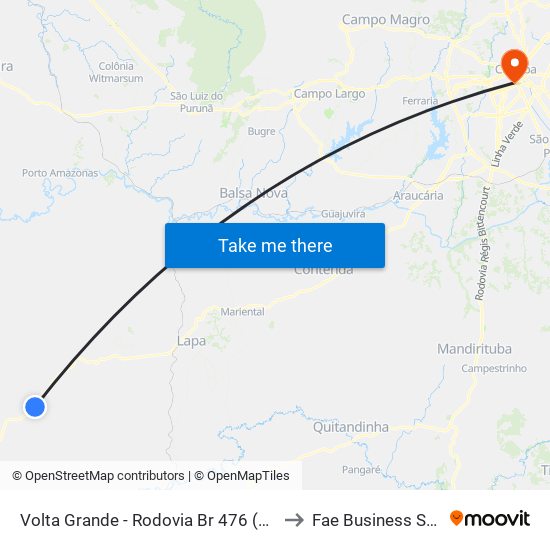 Volta Grande - Rodovia Br 476 (Do Xisto) to Fae Business School map
