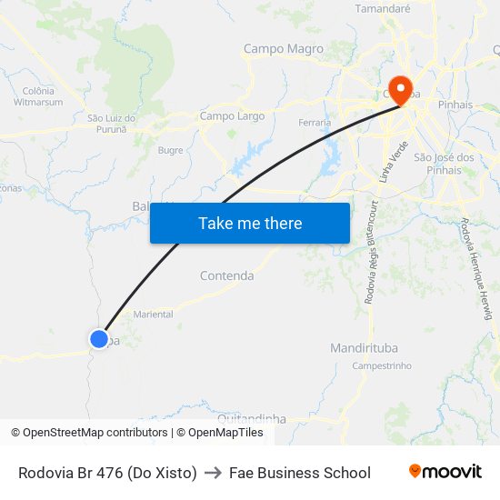 Rodovia Br 476 (Do Xisto) to Fae Business School map