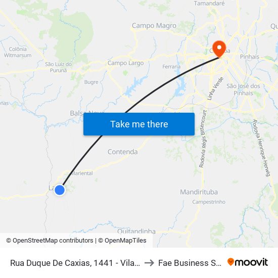 Rua Duque De Caxias, 1441  - Vila Lacerda to Fae Business School map