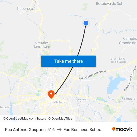 Rua Antônio Gasparin, 516 to Fae Business School map