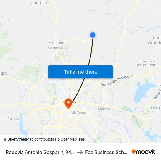 Rodovia Antonio Gasparin, 9471 to Fae Business School map
