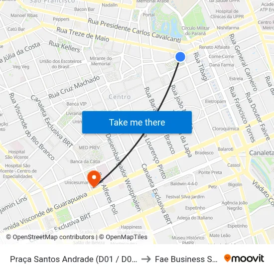Praça Santos Andrade (D01 / D02 / D61) to Fae Business School map