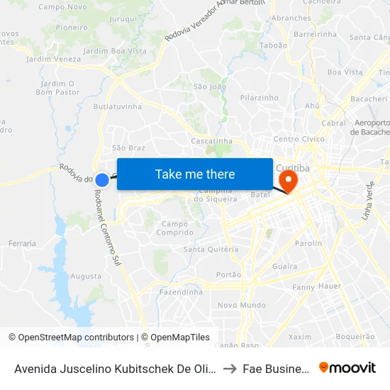 Marginal Direita da Av. Juscelino Kubitschek de Oliveira (Plásticos Paraná) to Fae Business School map