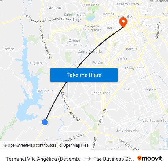 Terminal Vila Angélica (Desembarque) to Fae Business School map