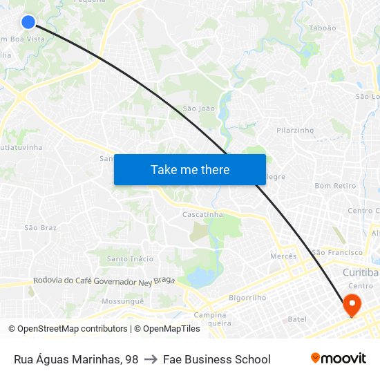 Rua Águas Marinhas, 98 to Fae Business School map