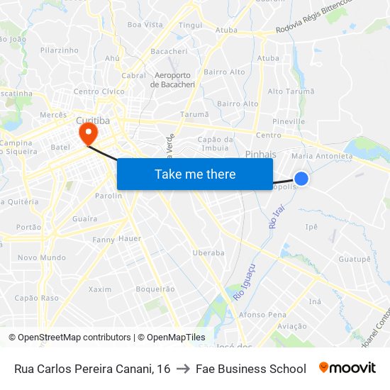 Rua Carlos Pereira Canani, 16 to Fae Business School map