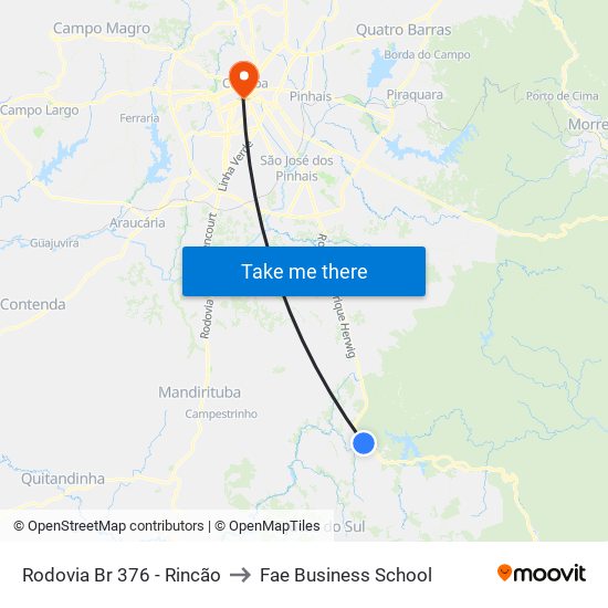 Rodovia Br 376 - Rincão to Fae Business School map