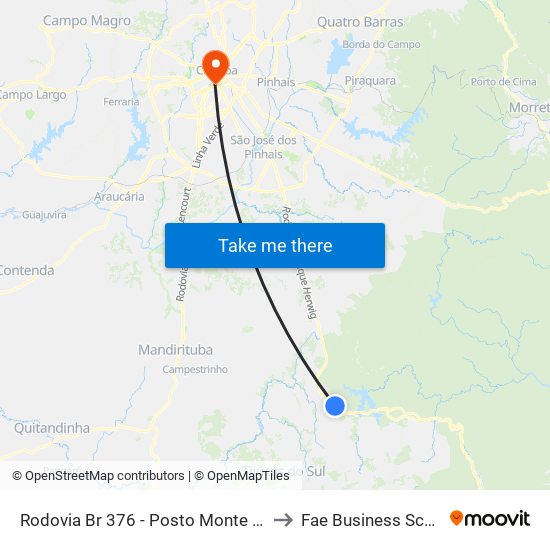 Rodovia Br 376 - Posto Monte Carlo to Fae Business School map