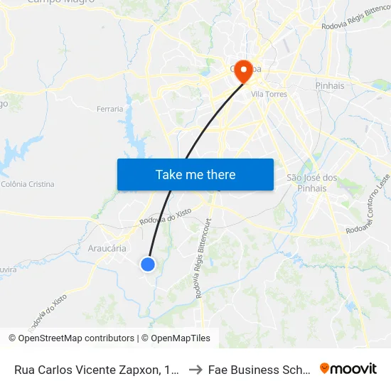 Rua Carlos Vicente Zapxon, 1338 to Fae Business School map