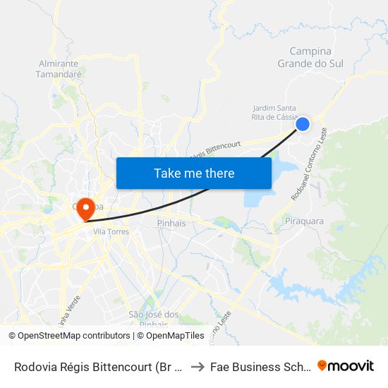 Rodovia Régis Bittencourt (Br 116) to Fae Business School map