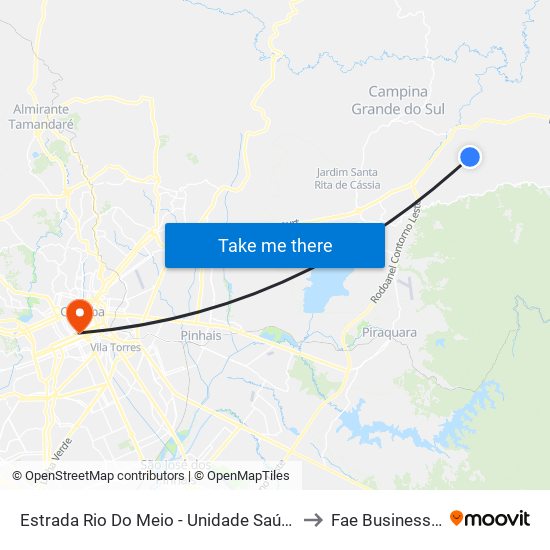Estrada Rio Do Meio - Unidade Saúde Palmitalzinho to Fae Business School map