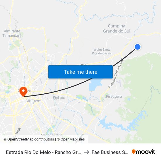 Estrada Rio Do Meio - Rancho Gralha Azul to Fae Business School map