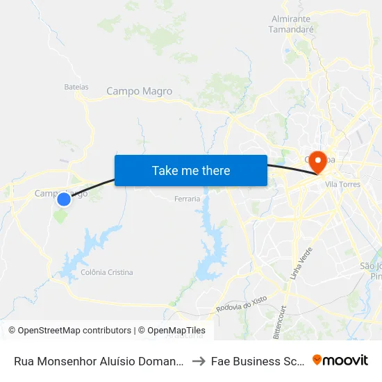 Rua Monsenhor Aluísio Domanski, 35 to Fae Business School map
