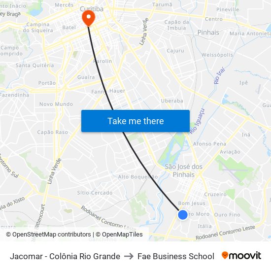 Jacomar - Colônia Rio Grande to Fae Business School map