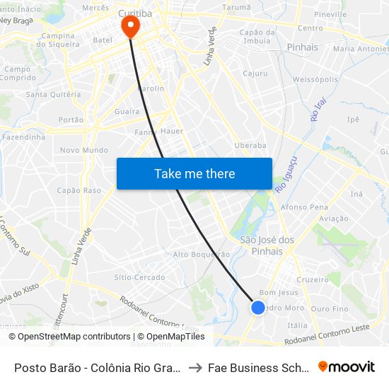 Posto Barão - Colônia Rio Grande to Fae Business School map