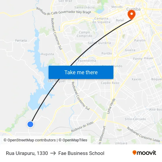 Rua Uirapuru, 1330 to Fae Business School map