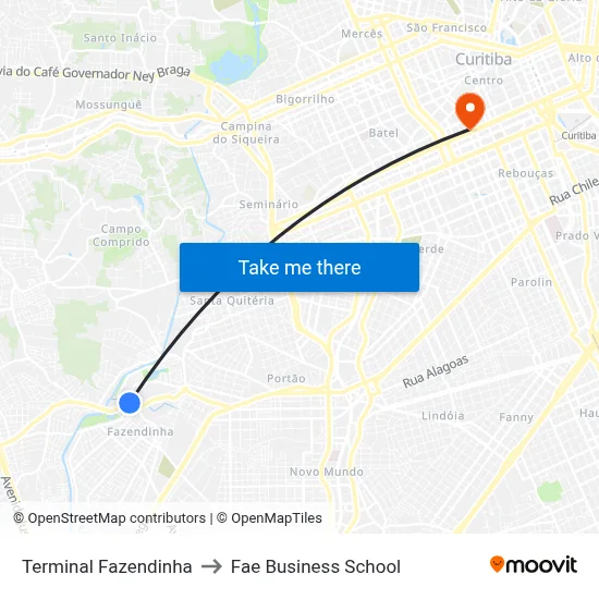 Terminal Fazendinha to Fae Business School map