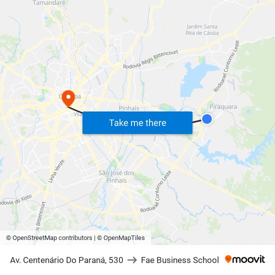 Av. Centenário Do Paraná, 530 to Fae Business School map