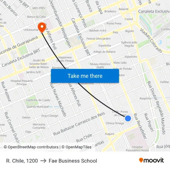 R. Chile, 1200 to Fae Business School map