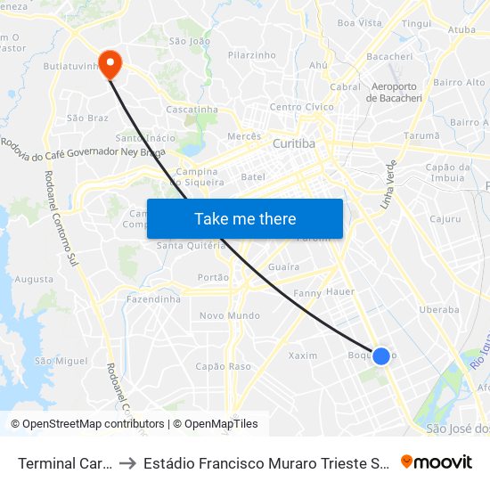 Terminal Carmo to Estádio Francisco Muraro Trieste Stadium map