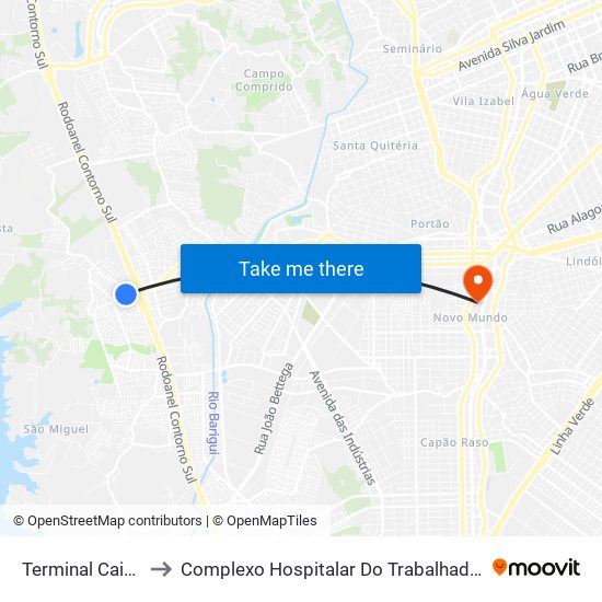 Terminal Caiuá to Complexo Hospitalar Do Trabalhador map