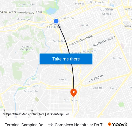 Terminal Campina Do Siqueira to Complexo Hospitalar Do Trabalhador map