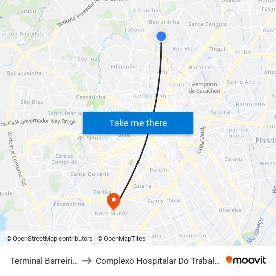 Terminal Barreirinha to Complexo Hospitalar Do Trabalhador map