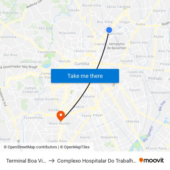 Terminal Boa Vista to Complexo Hospitalar Do Trabalhador map