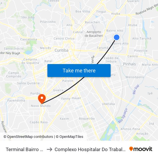 Terminal Bairro Alto to Complexo Hospitalar Do Trabalhador map