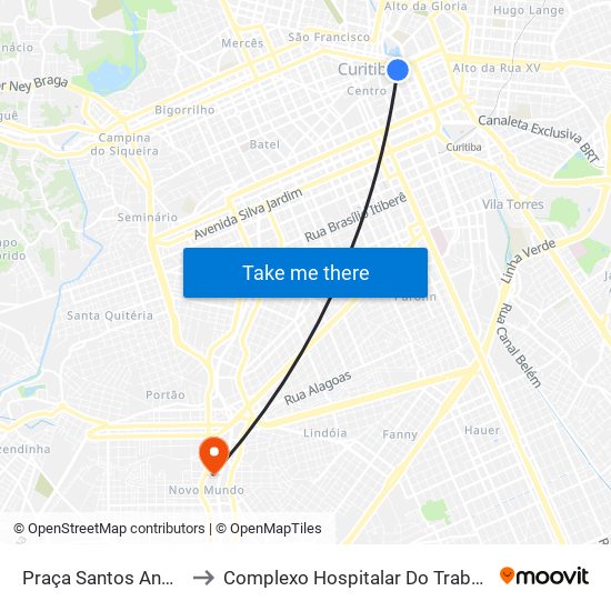 Praça Santos Andrade to Complexo Hospitalar Do Trabalhador map