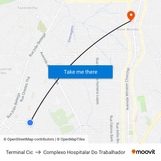 Terminal Cic to Complexo Hospitalar Do Trabalhador map