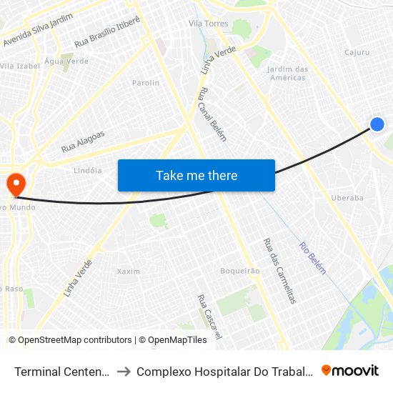 Terminal Centenário to Complexo Hospitalar Do Trabalhador map