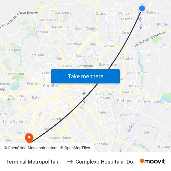 Terminal Metropolitano Guaraituba to Complexo Hospitalar Do Trabalhador map