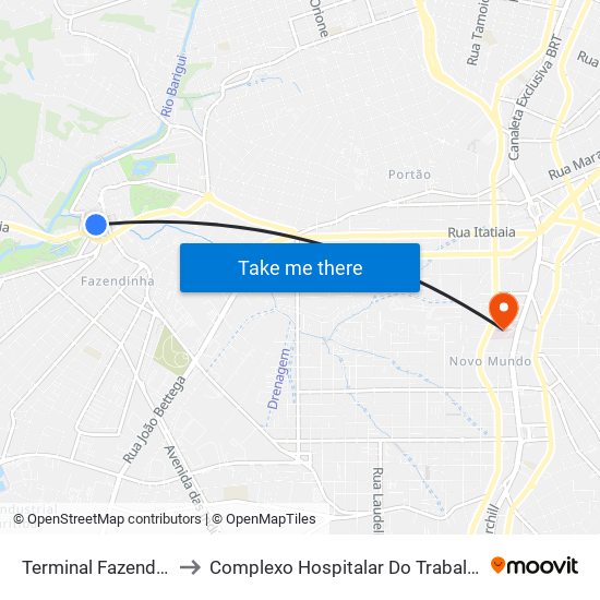 Terminal Fazendinha to Complexo Hospitalar Do Trabalhador map