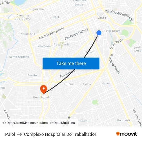 Paiol to Complexo Hospitalar Do Trabalhador map