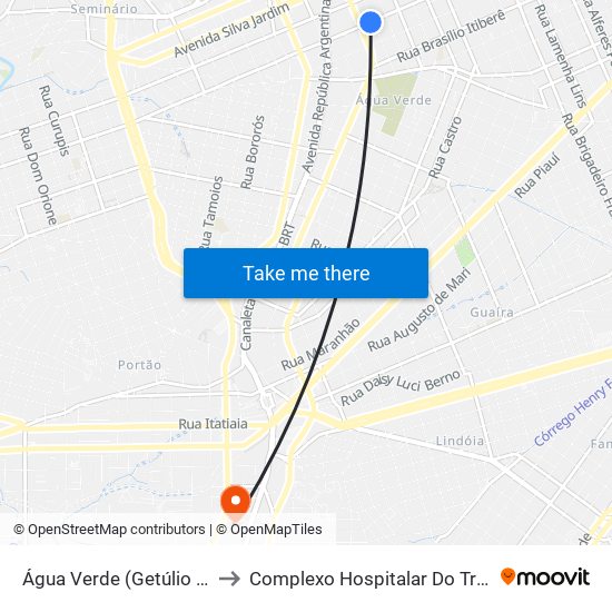 Água Verde (Getúlio Vargas) to Complexo Hospitalar Do Trabalhador map