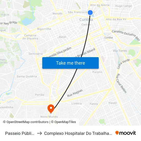 Passeio Público to Complexo Hospitalar Do Trabalhador map