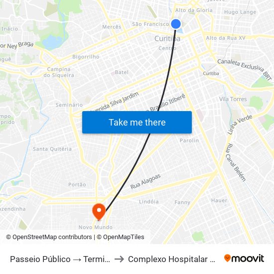 Passeio Público → Terminal Capão Raso to Complexo Hospitalar Do Trabalhador map