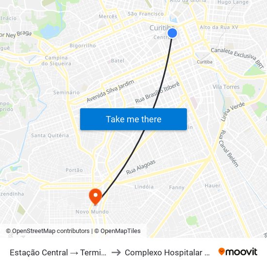 Estação Central → Terminal Capão Raso to Complexo Hospitalar Do Trabalhador map