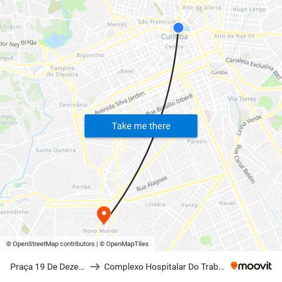 Praça 19 De Dezembro to Complexo Hospitalar Do Trabalhador map